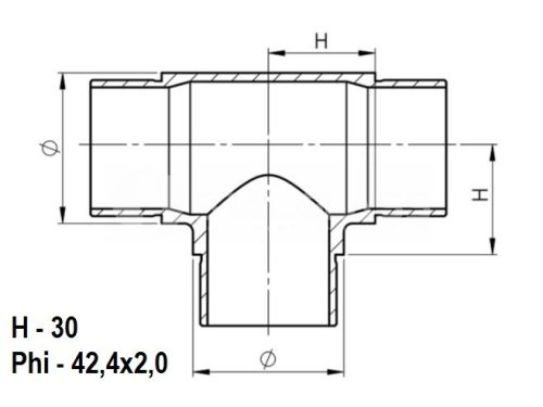 Trójnik T na rurę fi42.4×2.0mm AISI 304, szlif
