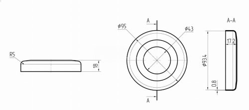 Rozeta maskująca 95mm dla rury fi 42,4mm, AISI 304 - Poler