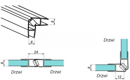 Uszczelka magnetyczna 90°/180° do szkła 8 mm - optiwhite