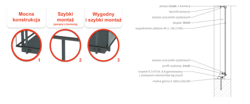 Balustrada systemowa ALU-SG-EASY-GS od góry L1000 - obrazek 6