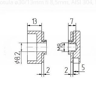 Uchwyt punktowy fi30, powierzchnia płaska, dystans 15mm