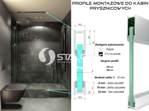 Profil "U" uszczelkowy wys 35mm aluminium anoda czarny mat, 2,5m