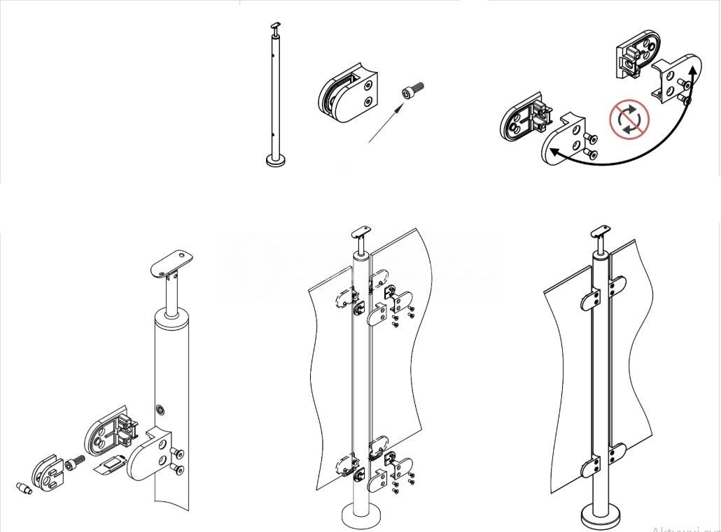 Uchwyt szkła 50x40mm, do rury 33,7mm, AISI 304, Model 20 -szlif