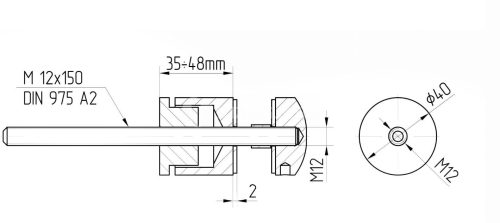 Rotula fi 40 z dystansem regulowanym od35mm do48mm