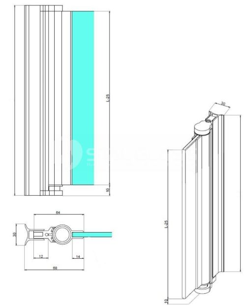 Zawias parawanowy szkło 6mm, L-2100mm, połysk