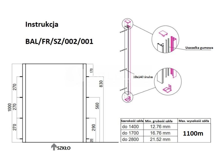 Francuski balkon aluminiowy L1,1m H1,1m - do ramy okiennej