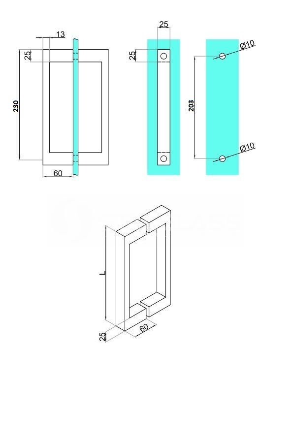 Pochwyt do drzwi C 25x25/13x25 czarny L480