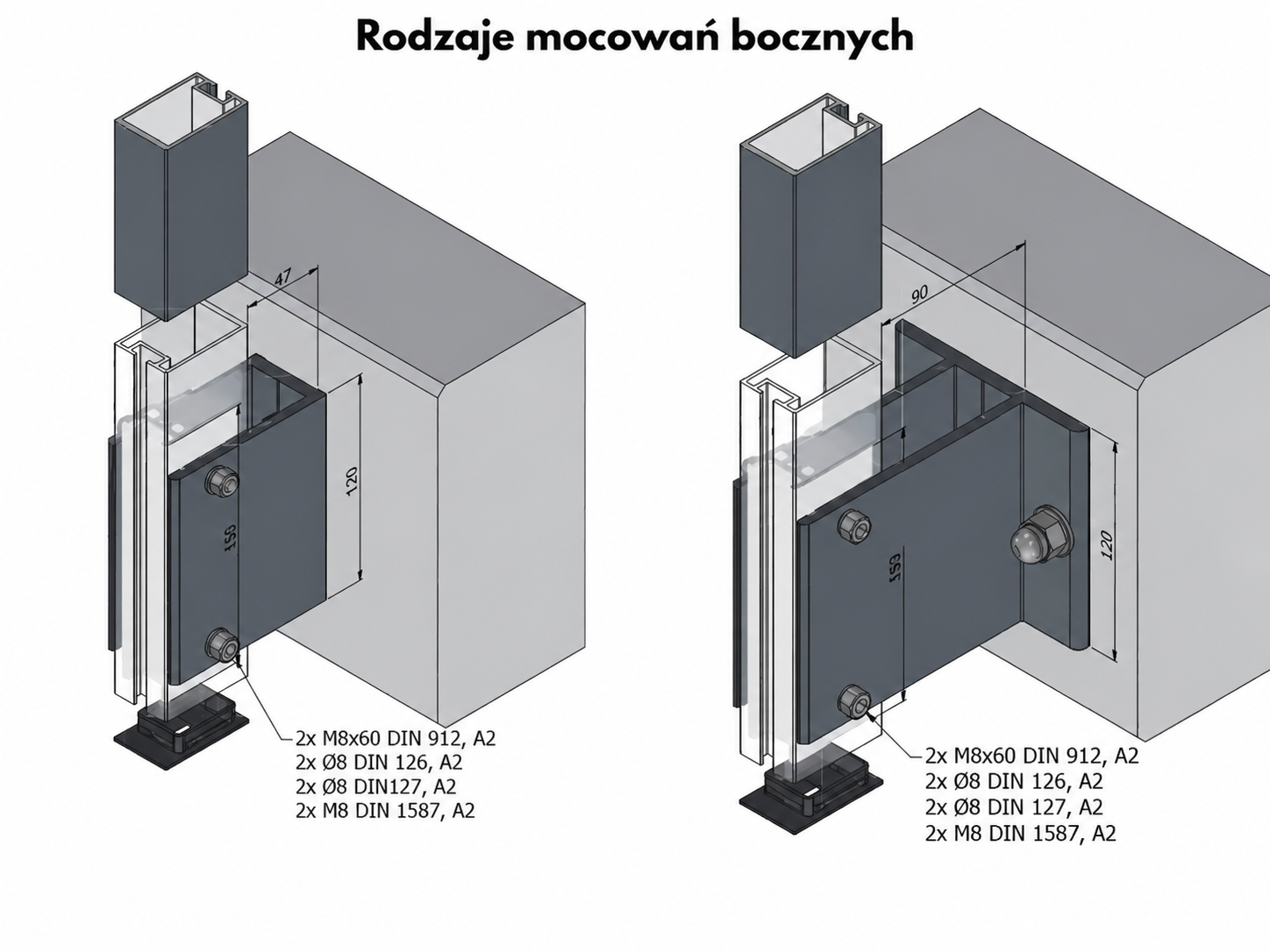Balustrada systemowa PINA-SG-BTB od boku - tralka blenda