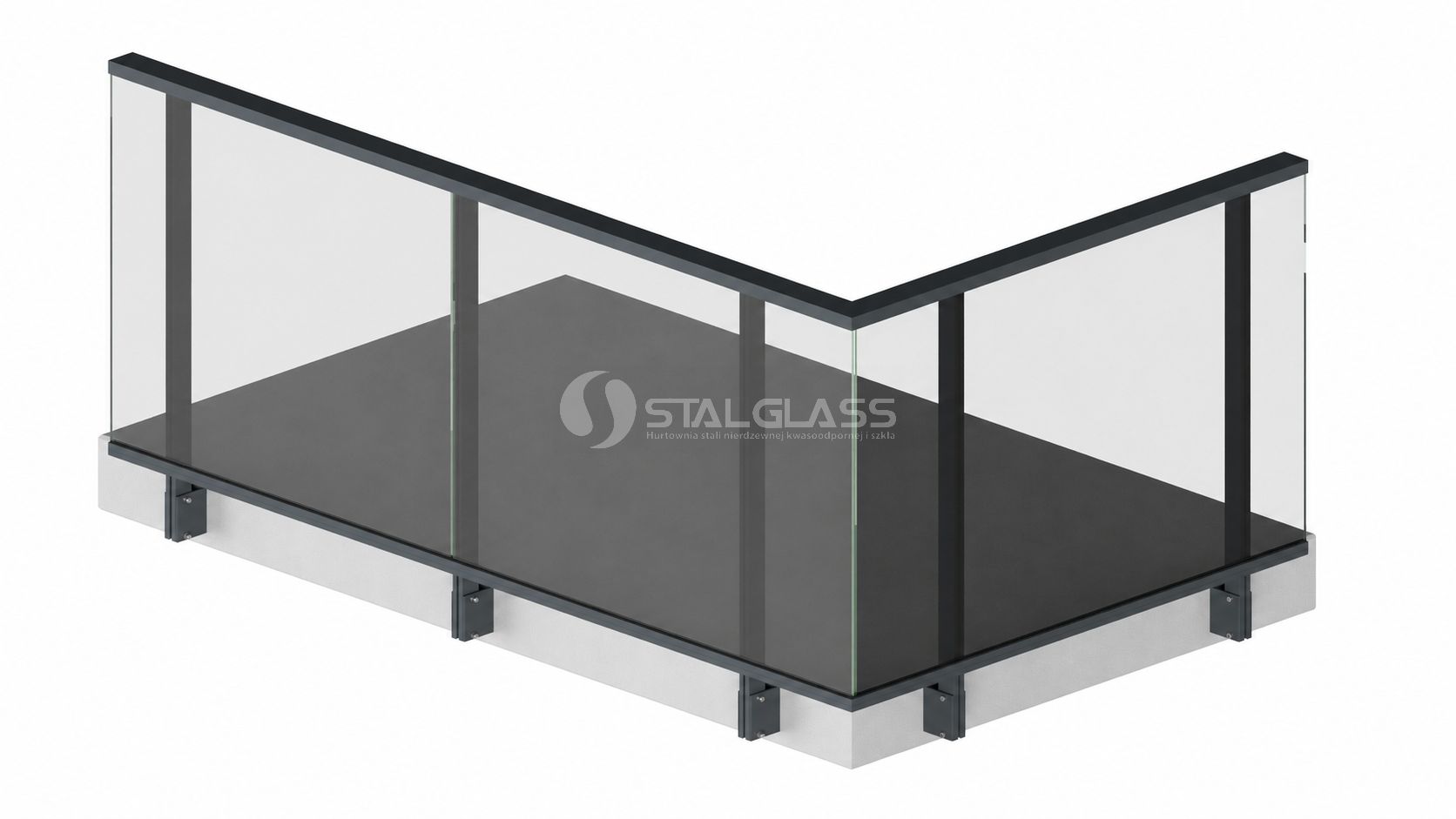 Balustrada systemowa PINA-SG-BS od boku szkło